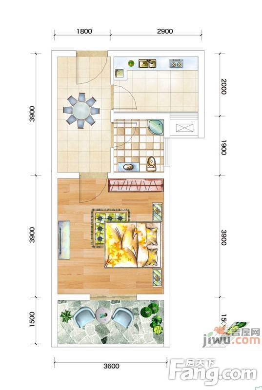 中昱万年城1室1厅1卫42.4㎡户型图