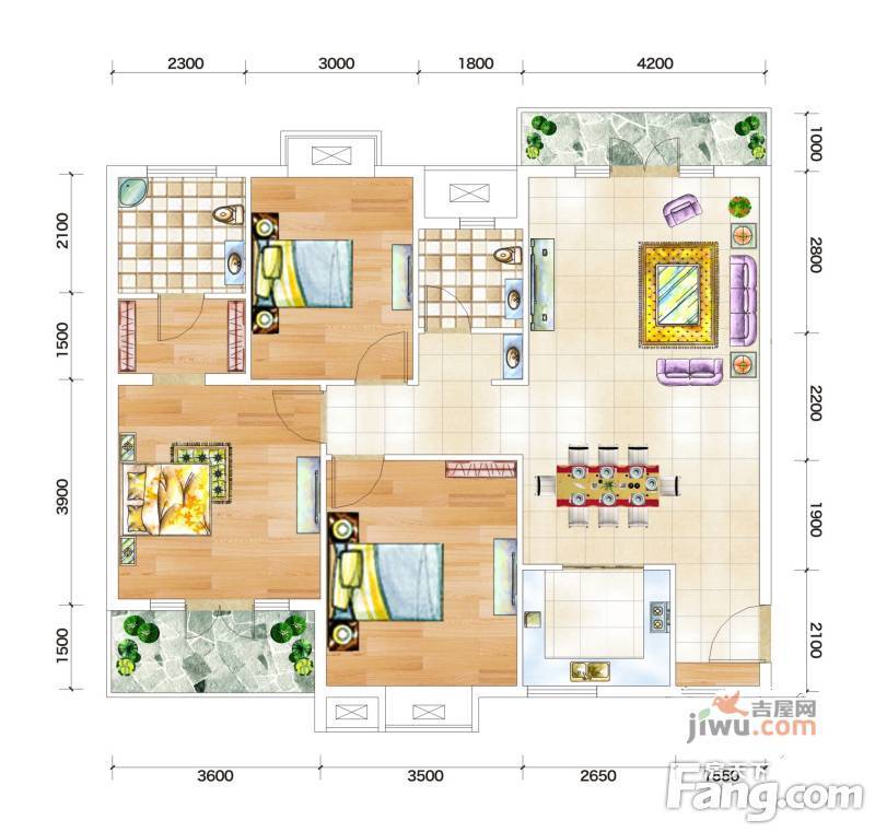 中昱万年城3室2厅2卫120.9㎡户型图