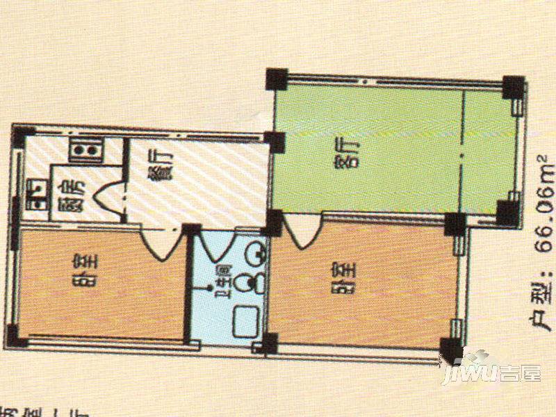 天福新城2室1厅1卫66.1㎡户型图