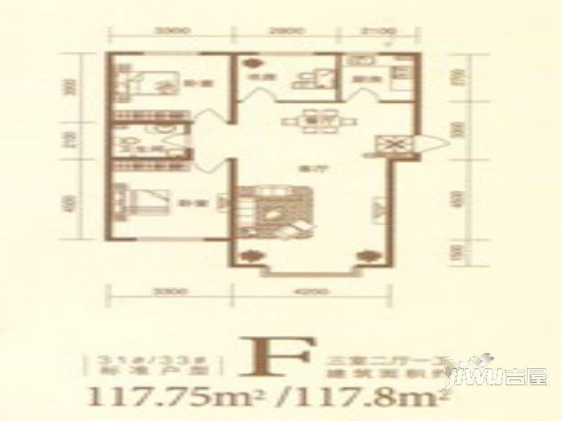 河东馨苑2室2厅1卫101.5㎡户型图