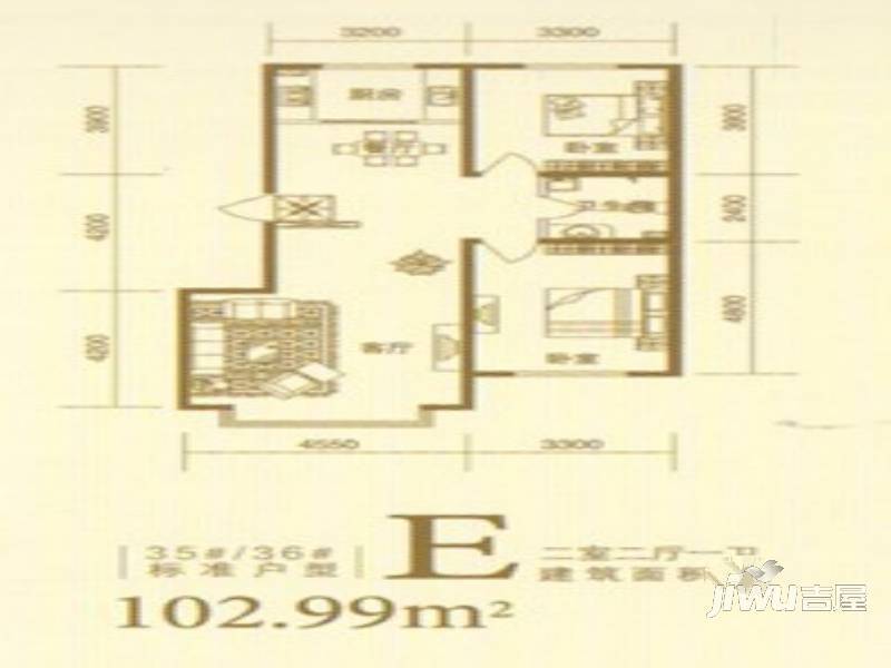 河东馨苑2室2厅1卫101.5㎡户型图