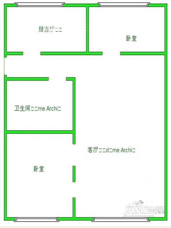 富虹水月翰宫2室1厅1卫60㎡户型图