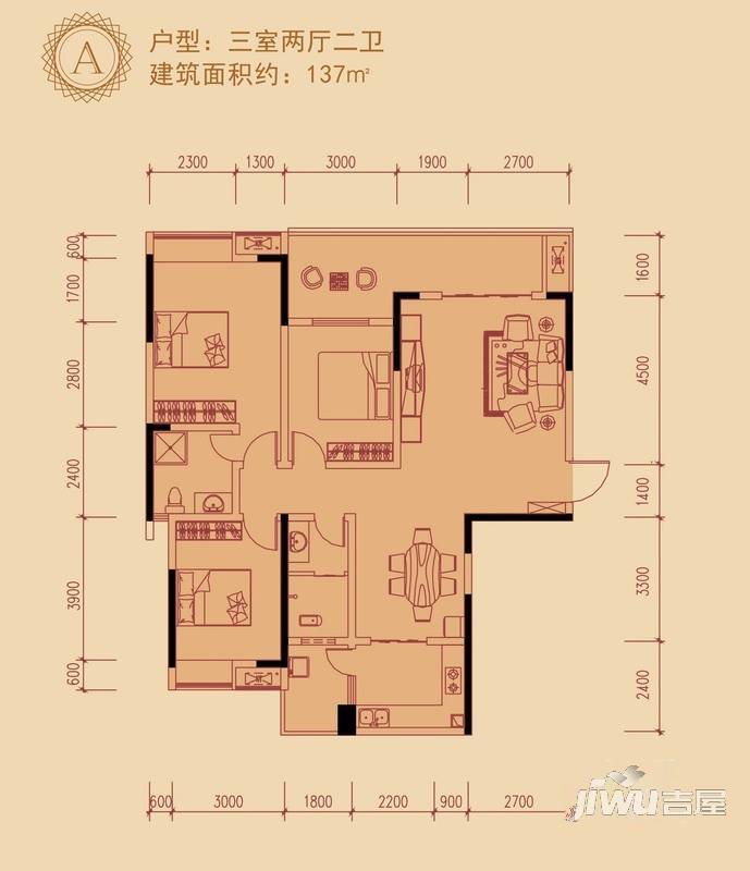 云山福邸1室1厅1卫45㎡户型图