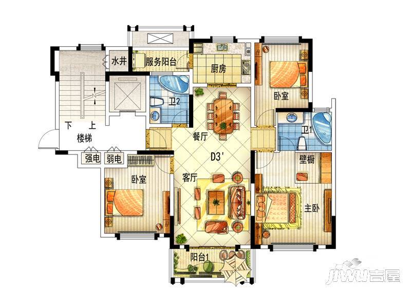 上置香岛御墅3室2厅2卫143㎡户型图