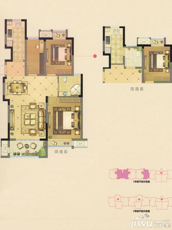 弘阳上品2室2厅1卫92㎡户型图