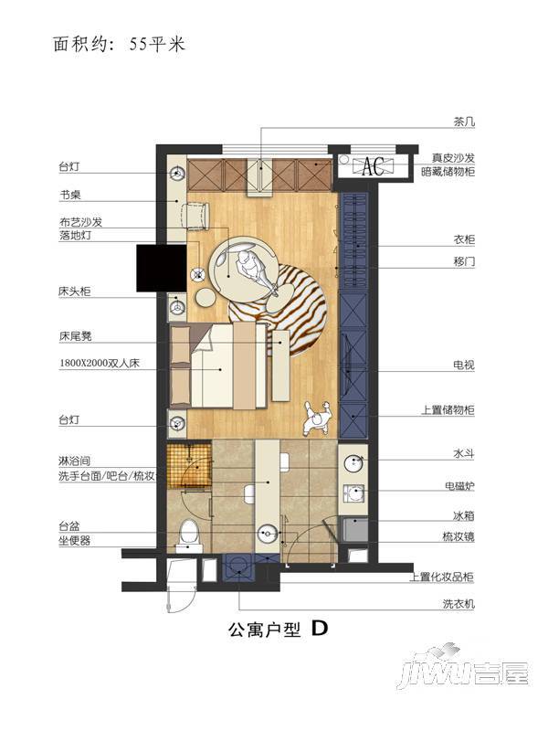 莱茵城市广场1室0厅1卫55㎡户型图