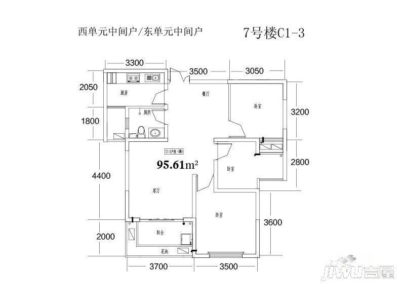 万丽铂金瀚宫2室2厅1卫132.4㎡户型图