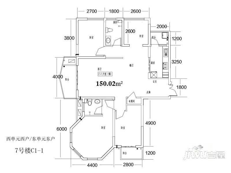 万丽铂金瀚宫2室2厅1卫132.4㎡户型图