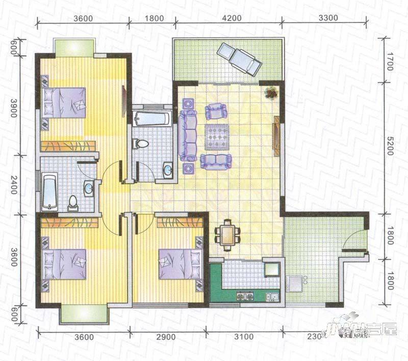 七彩城顺兴苑3室2厅2卫114.9㎡户型图