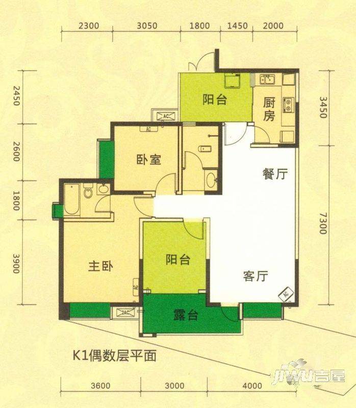 明源国际三期2室2厅2卫103.8㎡户型图