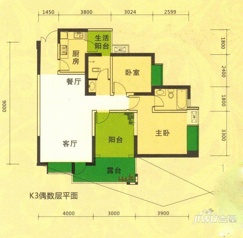 明源国际三期2室2厅2卫97.8㎡户型图