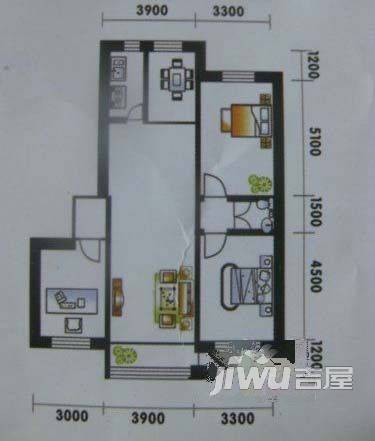 高山明珠2室1厅1卫66.3㎡户型图