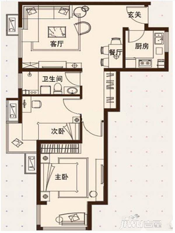 尚乐城2室2厅1卫75㎡户型图