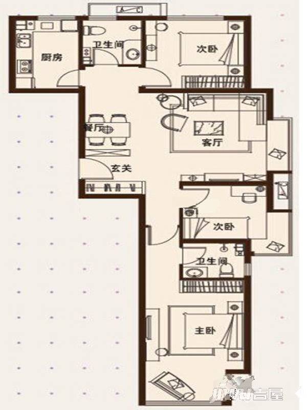 尚乐城3室2厅1卫109㎡户型图