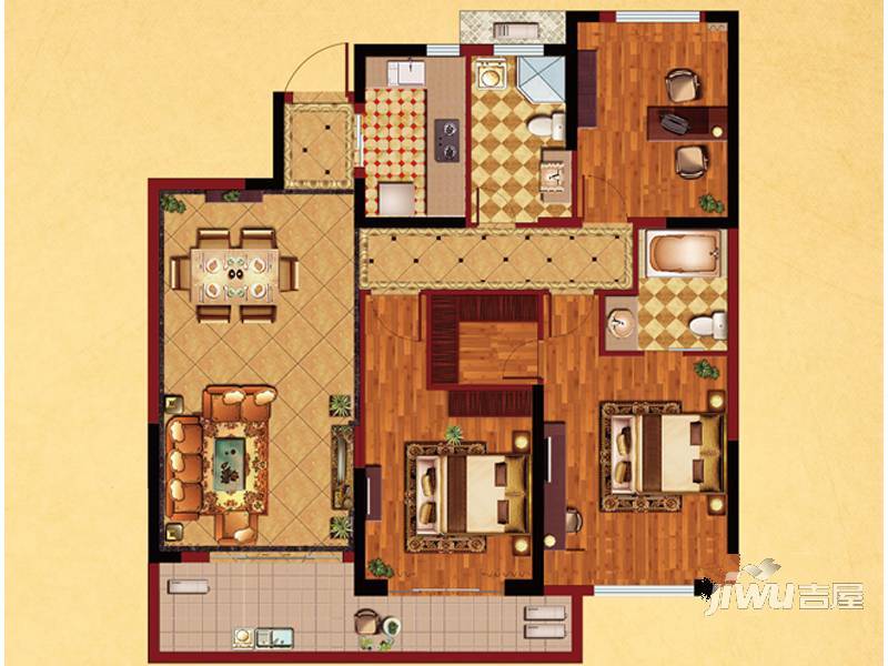 万泰时代城3室2厅2卫128.7㎡户型图