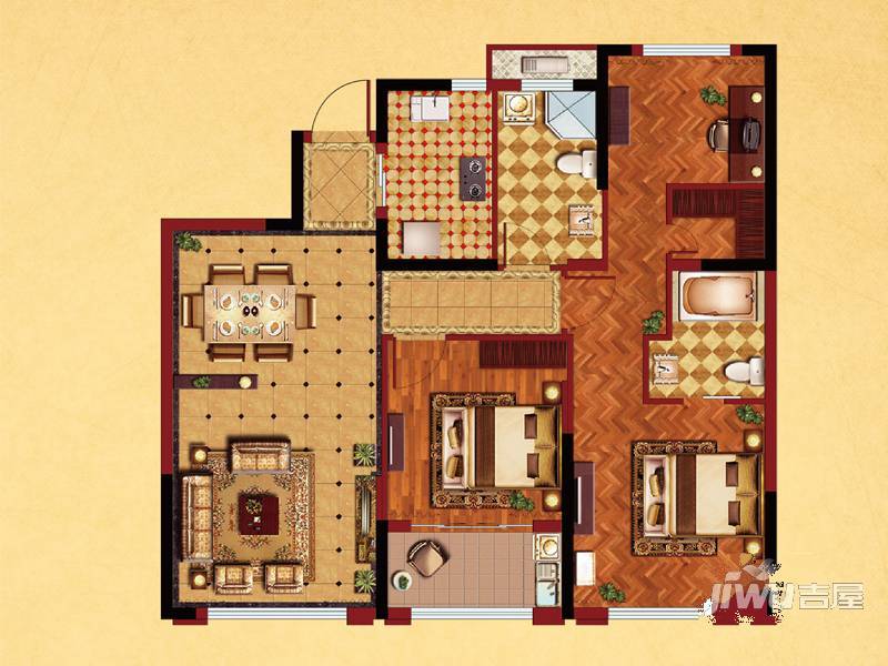 万泰时代城3室2厅2卫113.1㎡户型图