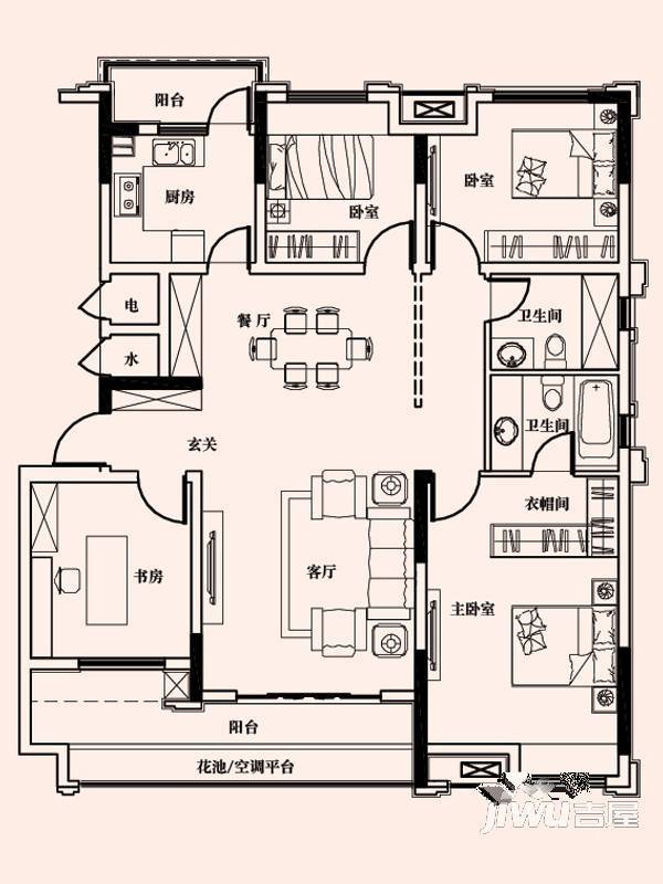 中海·凯旋门4室2厅2卫136㎡户型图