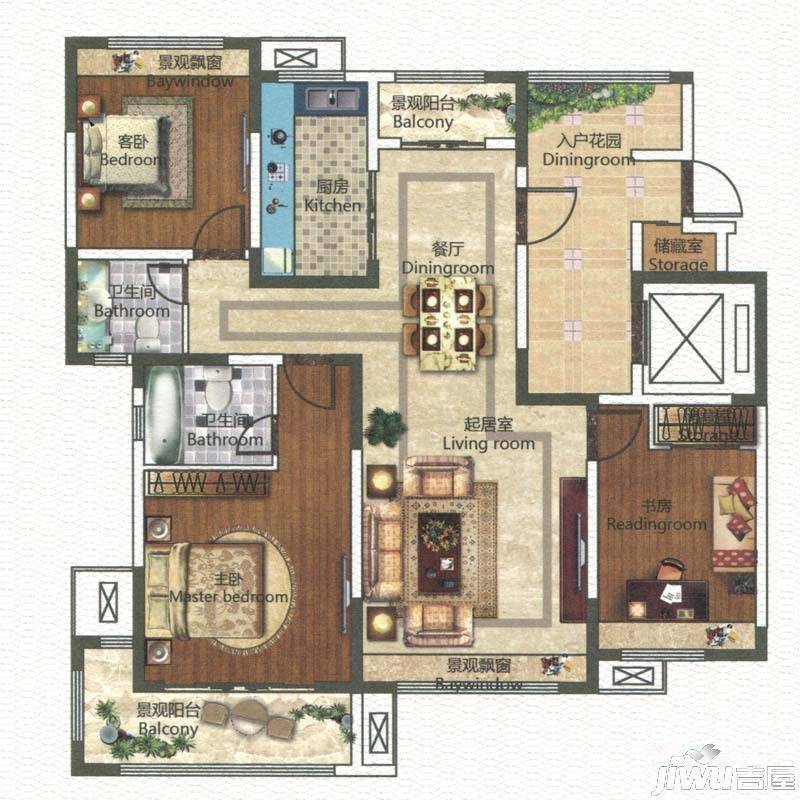 在水一方3室2厅2卫129㎡户型图