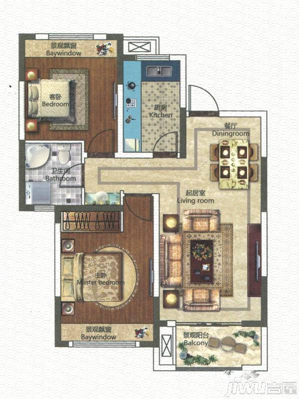 在水一方2室2厅1卫83㎡户型图