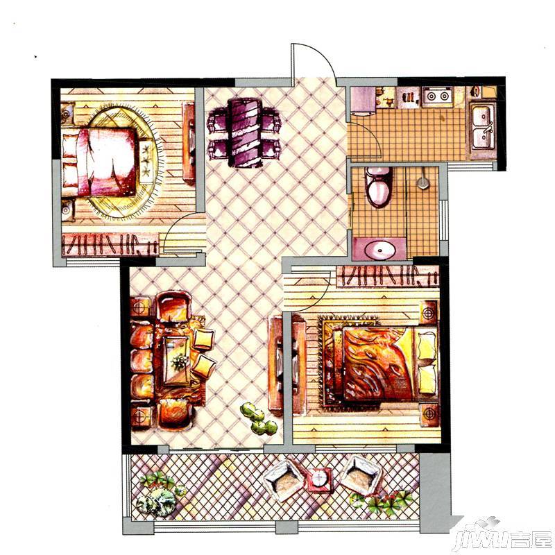 在水一方2室2厅1卫86㎡户型图