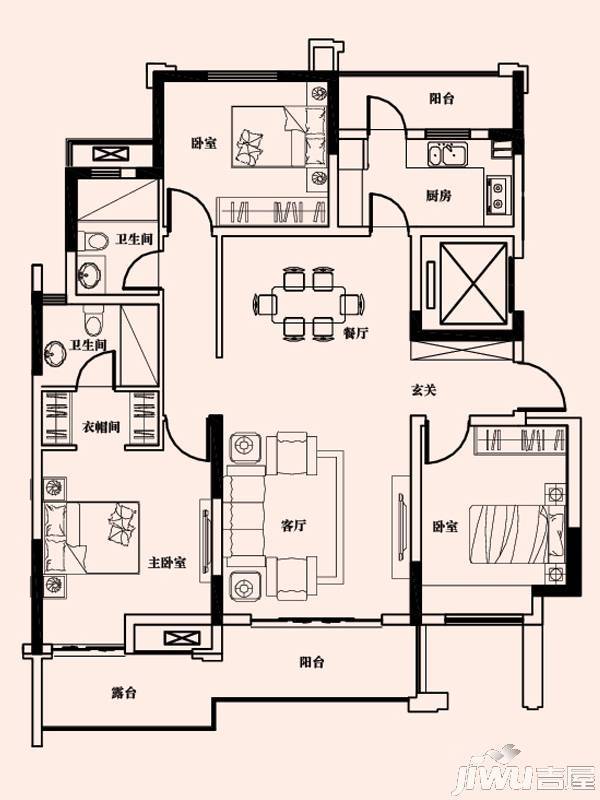 中海·凯旋门3室2厅2卫121㎡户型图