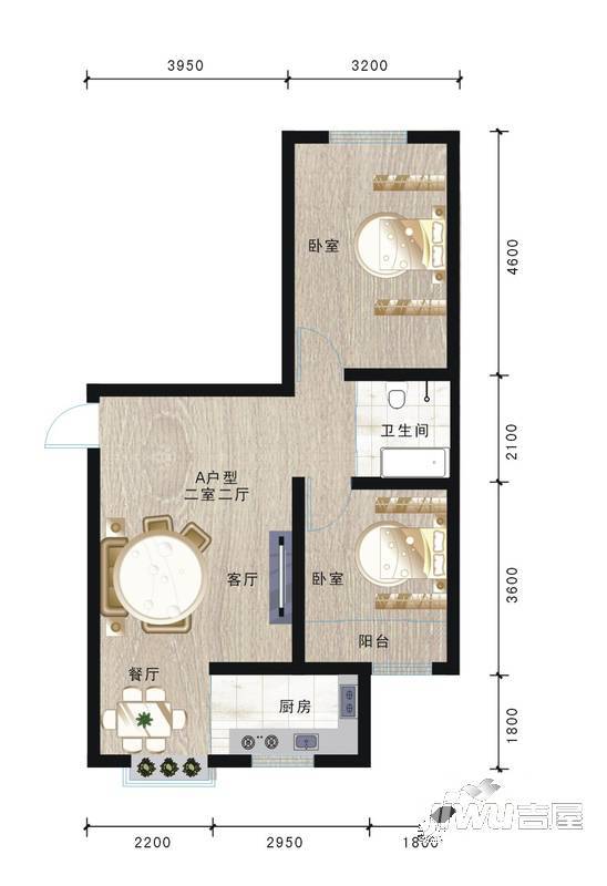 裕邦城北名都2室2厅1卫户型图