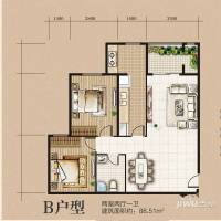 左岸城邦2室2厅1卫88.5㎡户型图