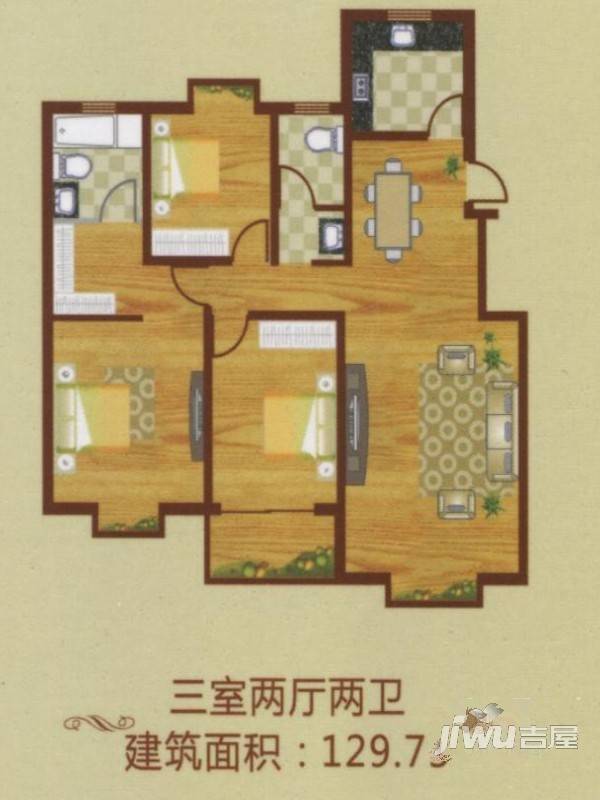 米兰春天3室2厅1卫114.7㎡户型图