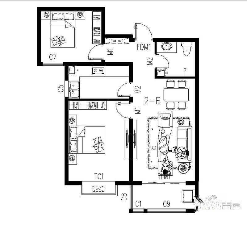 玉龙湾普通住宅85.5㎡户型图