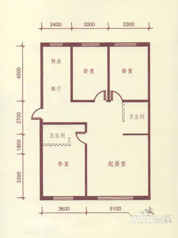 新城尚品3室2厅2卫145㎡户型图