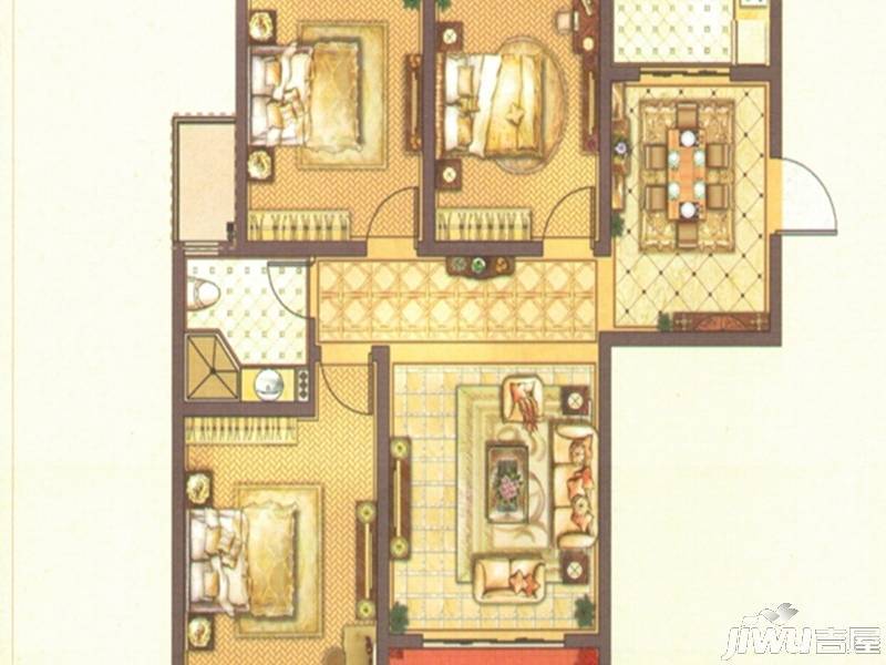 御景天成3室2厅1卫105.4㎡户型图