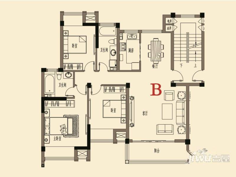 登州府第馨水城3室2厅2卫124.8㎡户型图