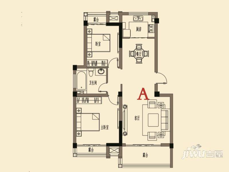 登州府第馨水城2室2厅1卫93㎡户型图