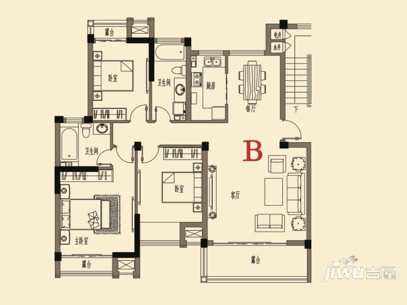 登州府第馨水城3室2厅2卫124.8㎡户型图