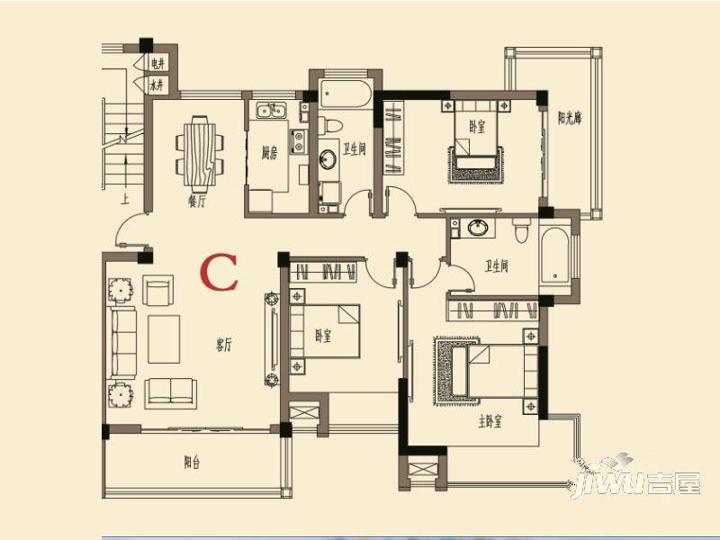 登州府第馨水城3室2厅2卫135.7㎡户型图