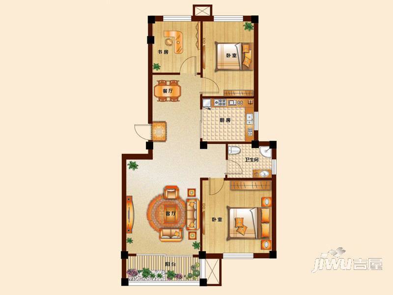 佳城理想之城3室2厅1卫87.8㎡户型图