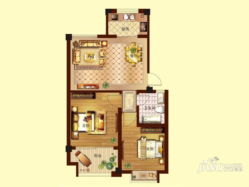 学府上城2室1厅1卫72.7㎡户型图