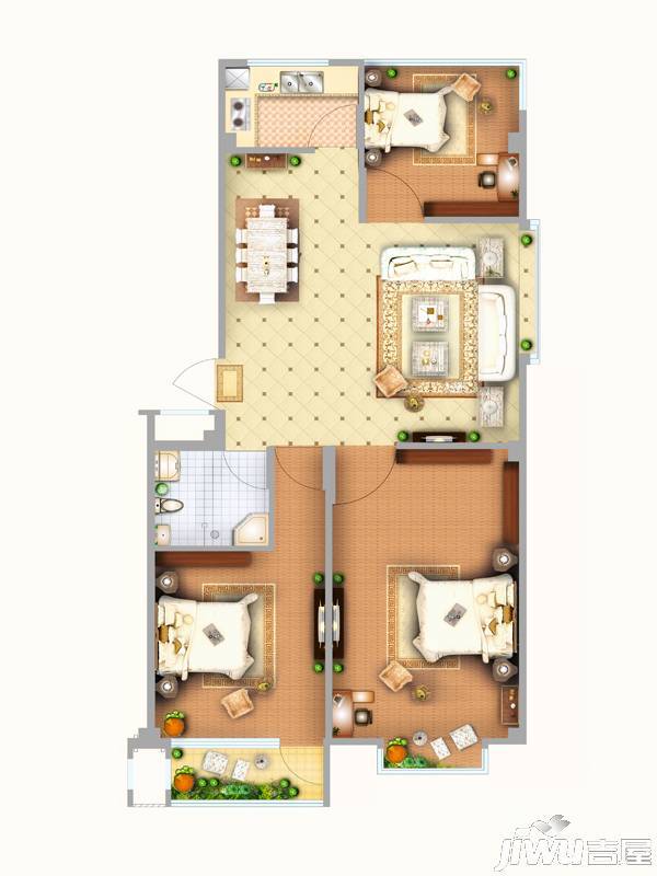 佳安花园3室2厅1卫64.2㎡户型图