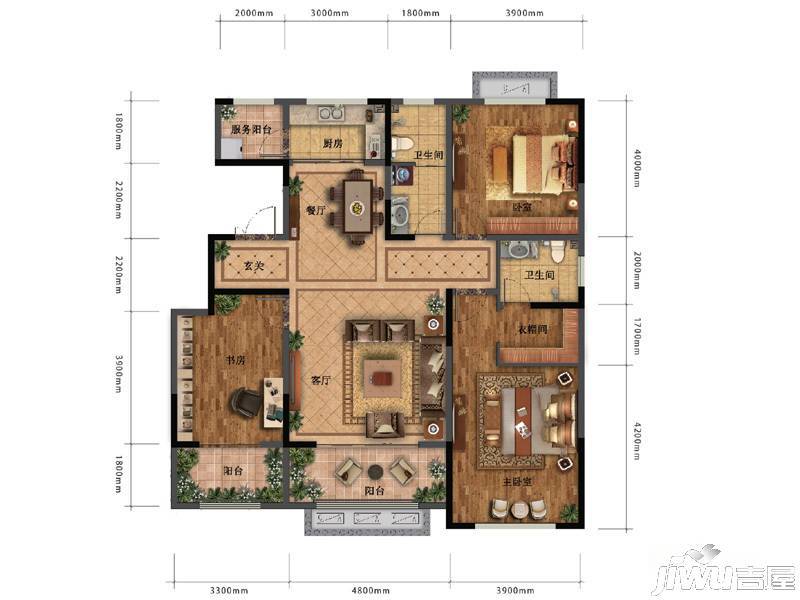 高速蔚蓝海岸3室2厅2卫131㎡户型图