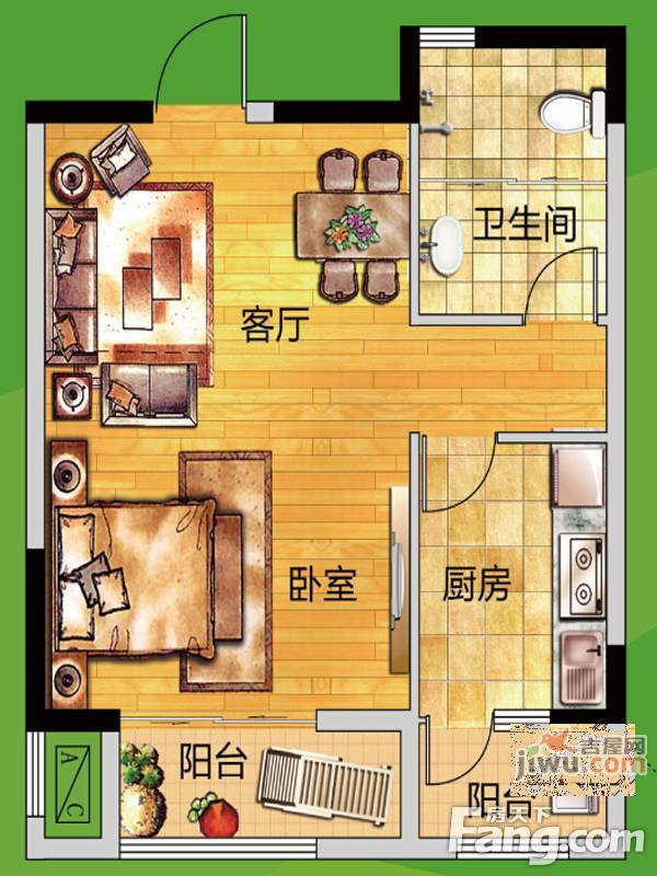 逸品香山1室2厅1卫47㎡户型图