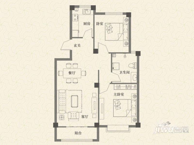 福缘雅居2室2厅1卫74.1㎡户型图