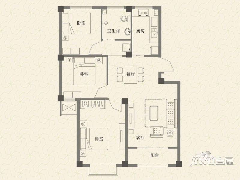 福缘雅居3室2厅1卫85㎡户型图