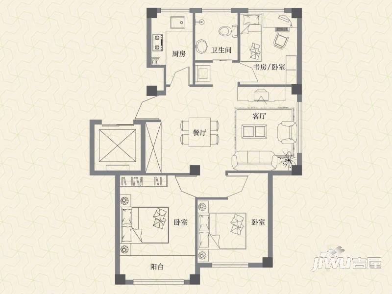 福缘雅居3室2厅1卫81.6㎡户型图