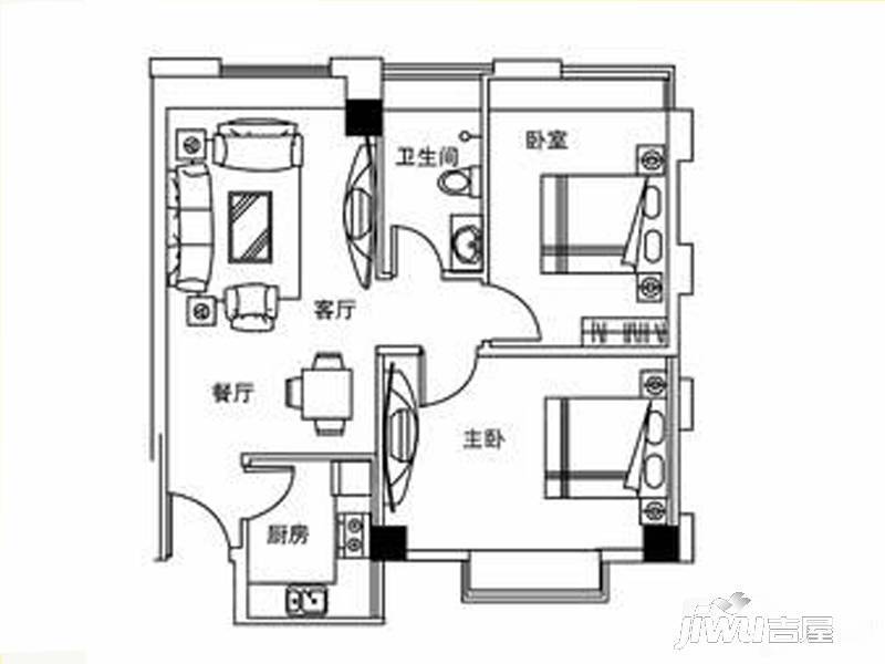 东华城市花园2室2厅1卫90㎡户型图