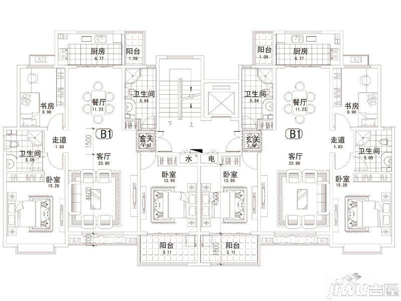 豫林嘉园3室2厅2卫135㎡户型图