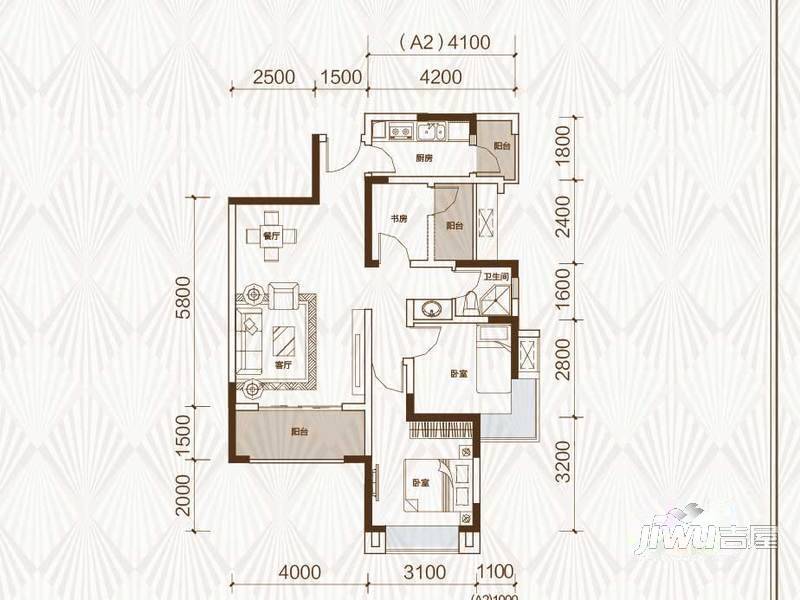 中铁城锦溪3室2厅1卫87㎡户型图