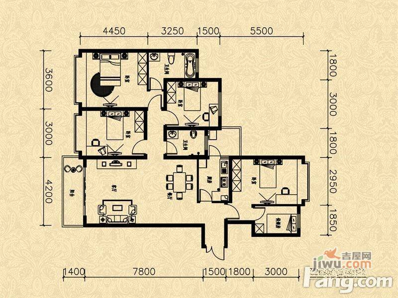 旺角金座二期4室2厅2卫140.3㎡户型图