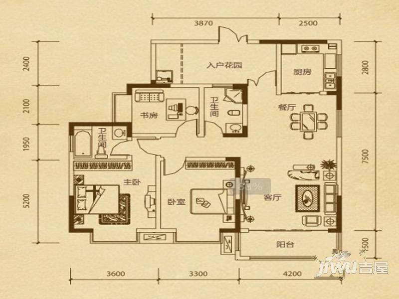 檀溪谷3室2厅2卫122㎡户型图