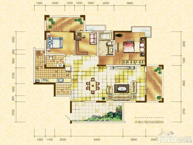 黔灵半山3室2厅1卫98㎡户型图