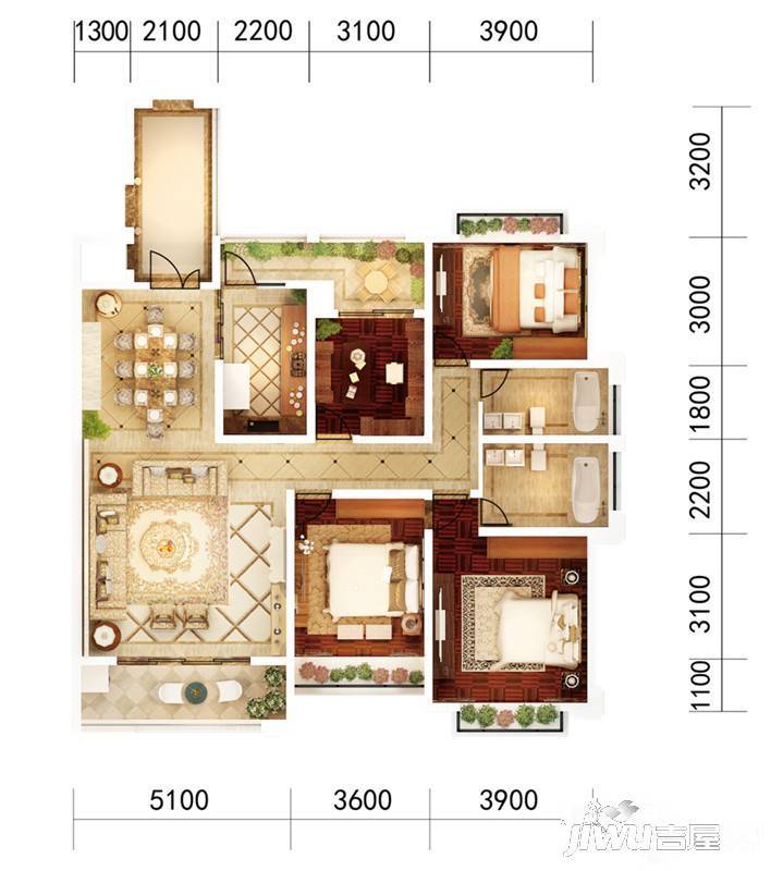 官房都铎城邦5室3厅3卫287㎡户型图